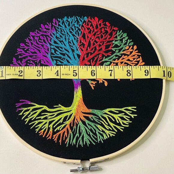 Rainbow Tree of Life Wall Art Embroidery Hoop Wood Frame 10" Handmade New - Picture 3 of 7